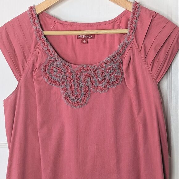 Merona Dark Salmon Tulle Embellished Pleated Shoulder Shift Dress size M - Picture 7 of 9